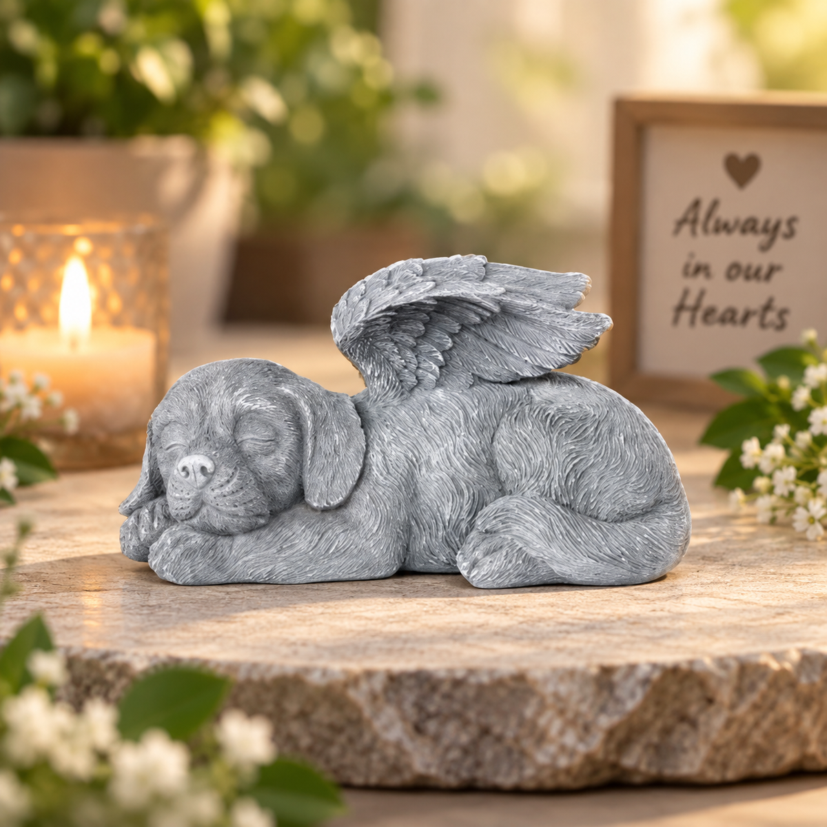 Sleeping Bunny Statue, Angel Rabbit Figurine, Garden Decor, Memorial Gift, Rustic Home Accent, Woodland Animal Sculpture, Easter Decor