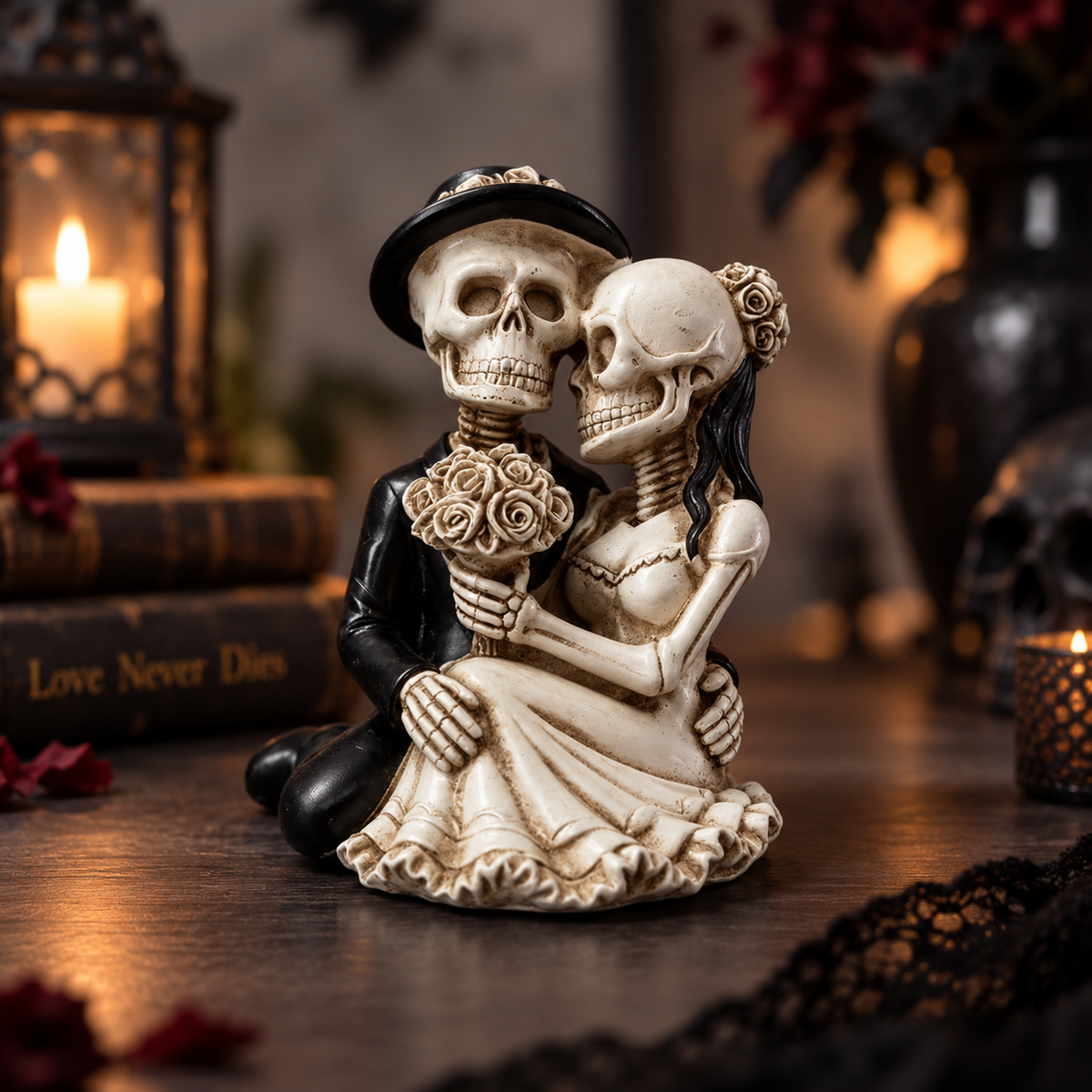 Skeleton Couple Statue, Gothic Wedding Decor, Day of the Dead Figurine, Romantic Halloween Gift, Macabre Home Accent, Dark Love Sculpture
