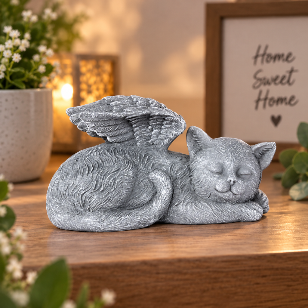 Sleeping Bunny Statue, Angel Rabbit Figurine, Garden Decor, Memorial Gift, Rustic Home Accent, Woodland Animal Sculpture, Easter Decor
