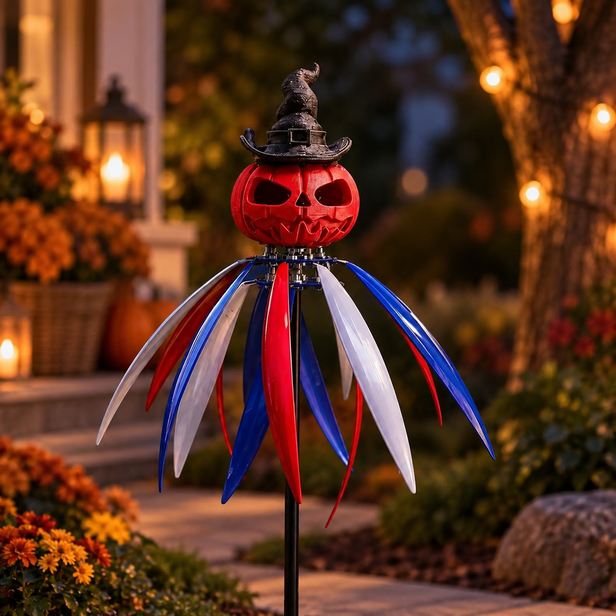 Halloween Pumpkin Garden Stakes, Witch Hat Yard Decor, Fall Outdoor Decoration, Spooky Lawn Ornament, Autumn Patio Accent, Seasonal Gift.