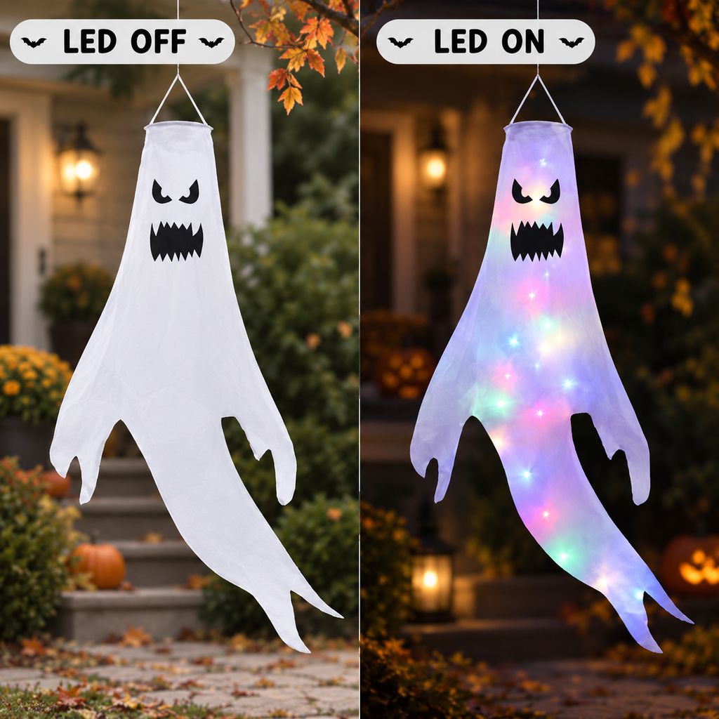 Halloween Ghost Lights, Hanging Lanterns, Outdoor Decor, Spooky Porch Decorations, LED Party Illumination, Haunted House Ornament