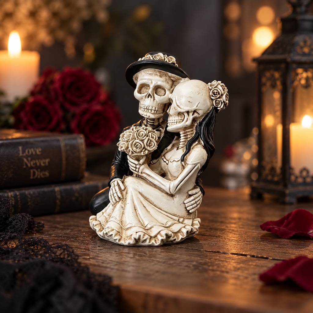 Skeleton Couple Statue, Gothic Wedding Decor, Day of the Dead Figurine, Romantic Halloween Gift, Macabre Home Accent, Dark Love Sculpture