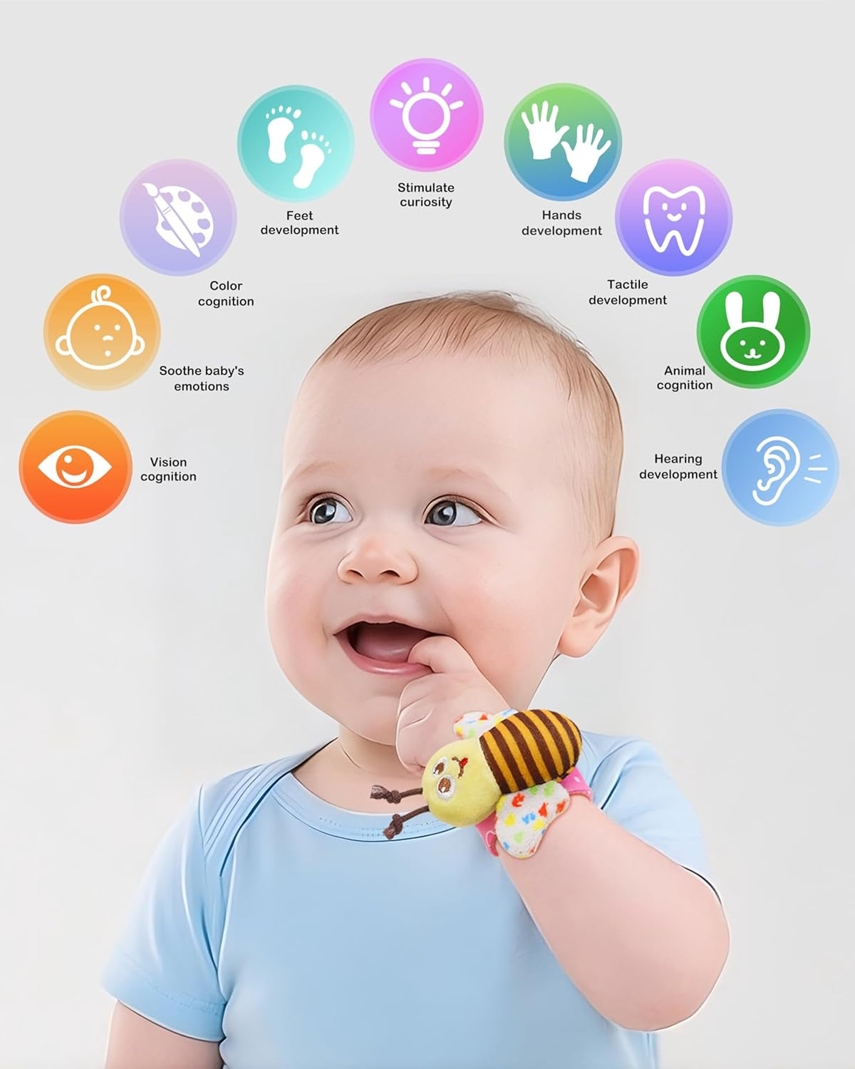 Wrist Rattle Socks and Foot Finder, Baby Toys for 0-12 Months