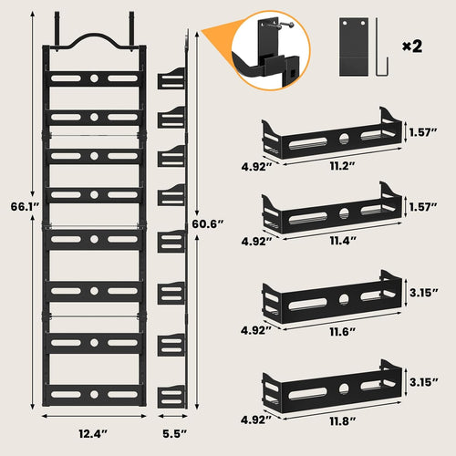 8-Tier Pantry Door Organizer, 2 in 1 Wall Mount or over the Door Pantry Organizer, Door Spice Rack with Adjustable Baskets, over Door Organizer for Kitchen (12.4"W X 5.5"D X 66.1"H,1 Pack, Black)