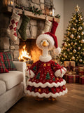 Christmas Goose Doll, Santa Hat Holiday Decor, Festive Table Centerpiece, Winter Farmhouse Display, Cute Seasonal Gift, Xmas Home Accent