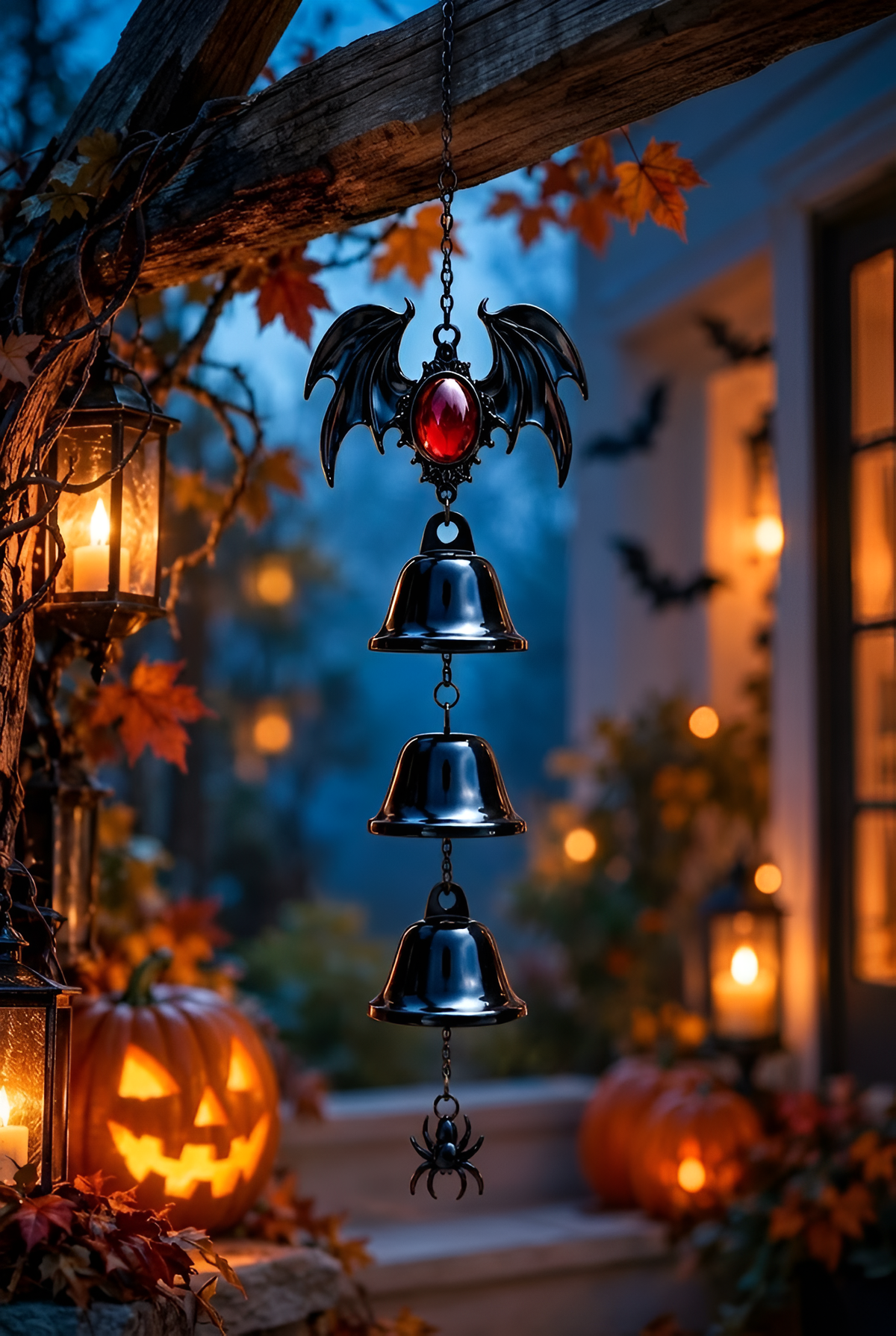Halloween Bat Wind Chime, Gothic Outdoor Decor, Hanging Bell, Spooky Porch Ornament, Garden Accent, Witchy Patio Gift, Entryway Accent