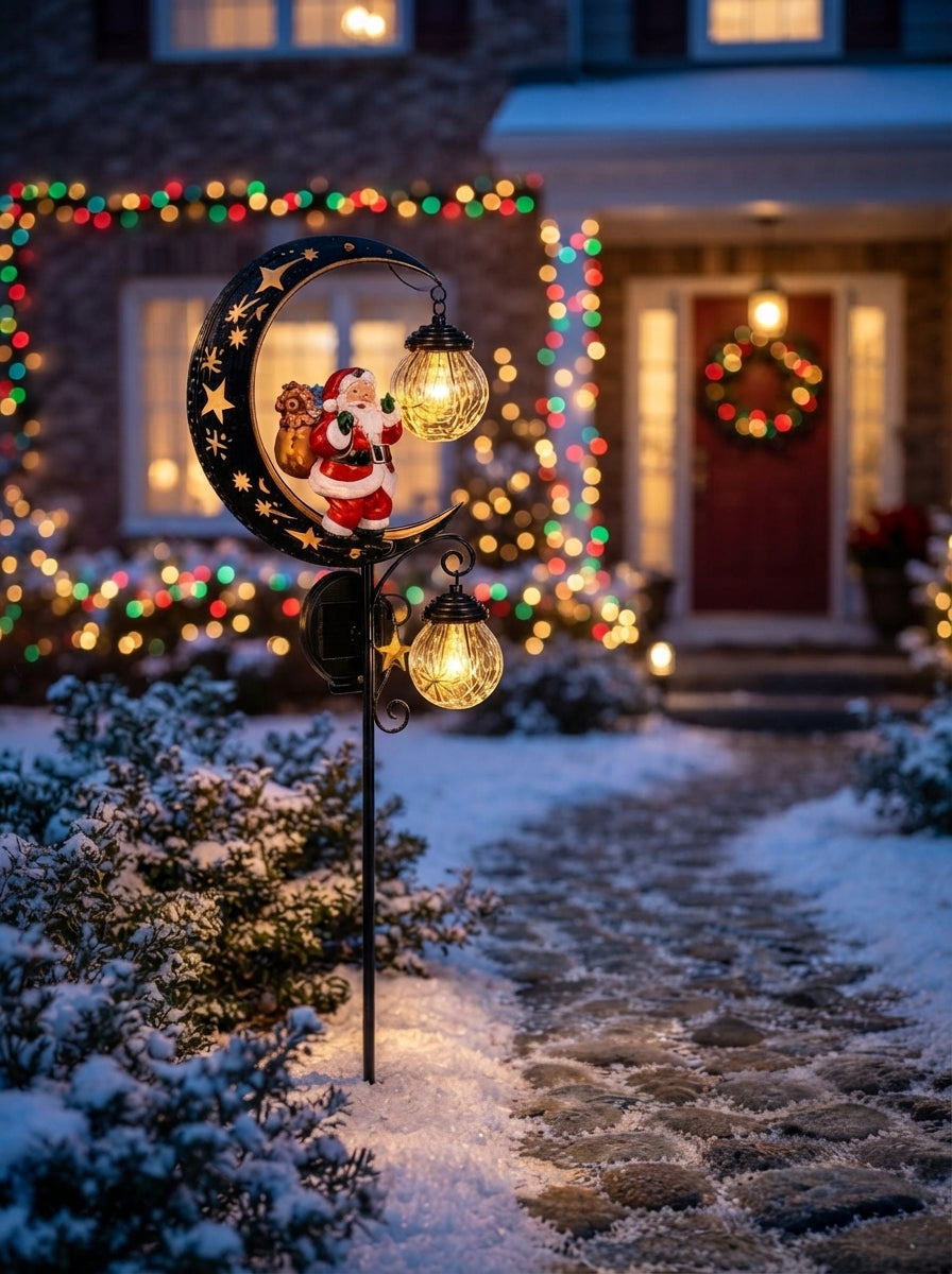 Christmas Garden Stake Light, Santa Moon Lanterns, Outdoor Yard Decor, Holiday Pathway Lamp, Winter Porch Ornament, Festive Gift.