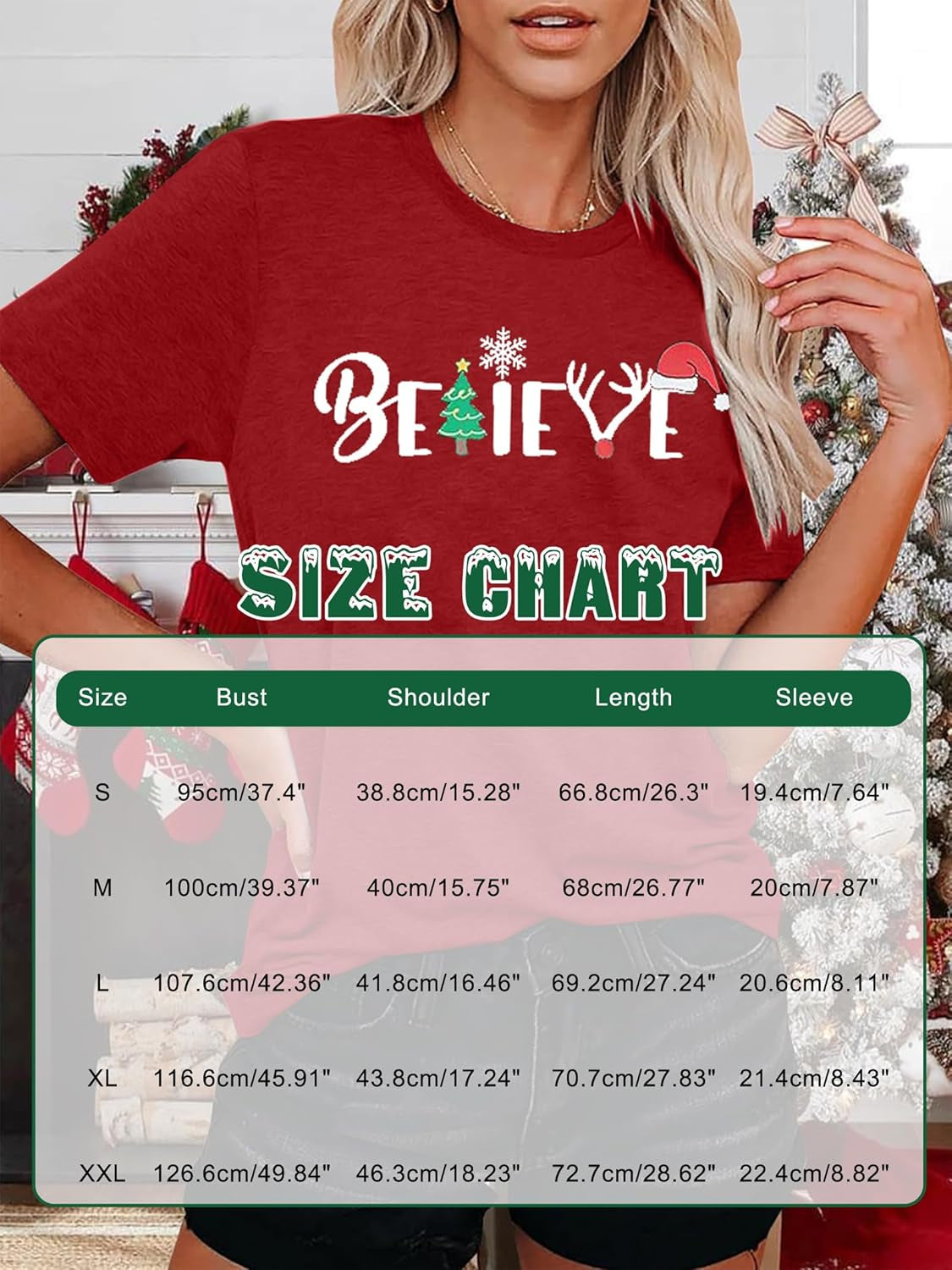 Christmas Believe Tree Shirt Cute Short Sleeve Christmas Outfits