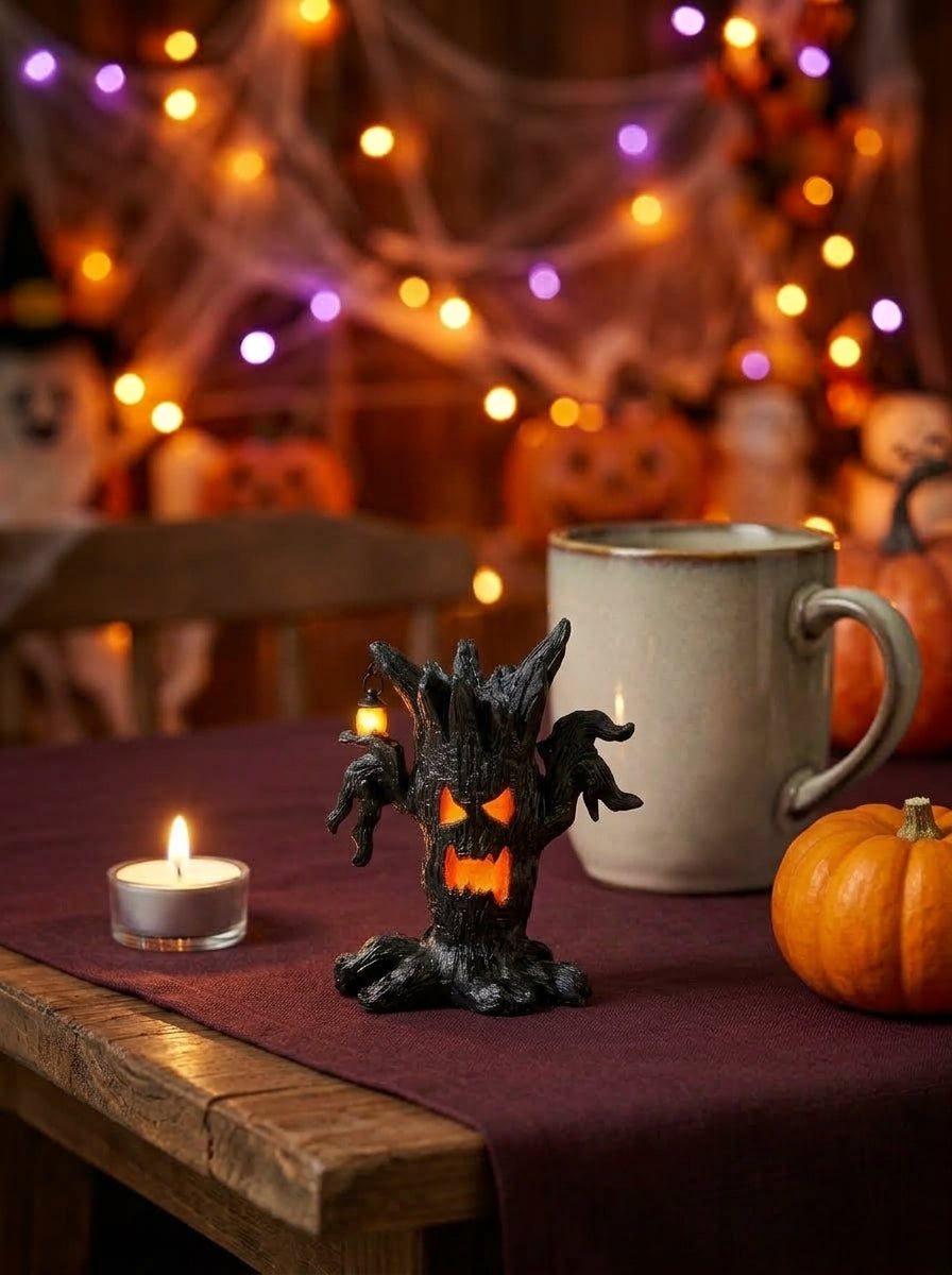 Halloween Tree Figurine, Spooky Pumpkin Decor, Haunted Tree Statue, Gothic Table Centerpiece, Witchy Home Accent, Fall Party Decoration