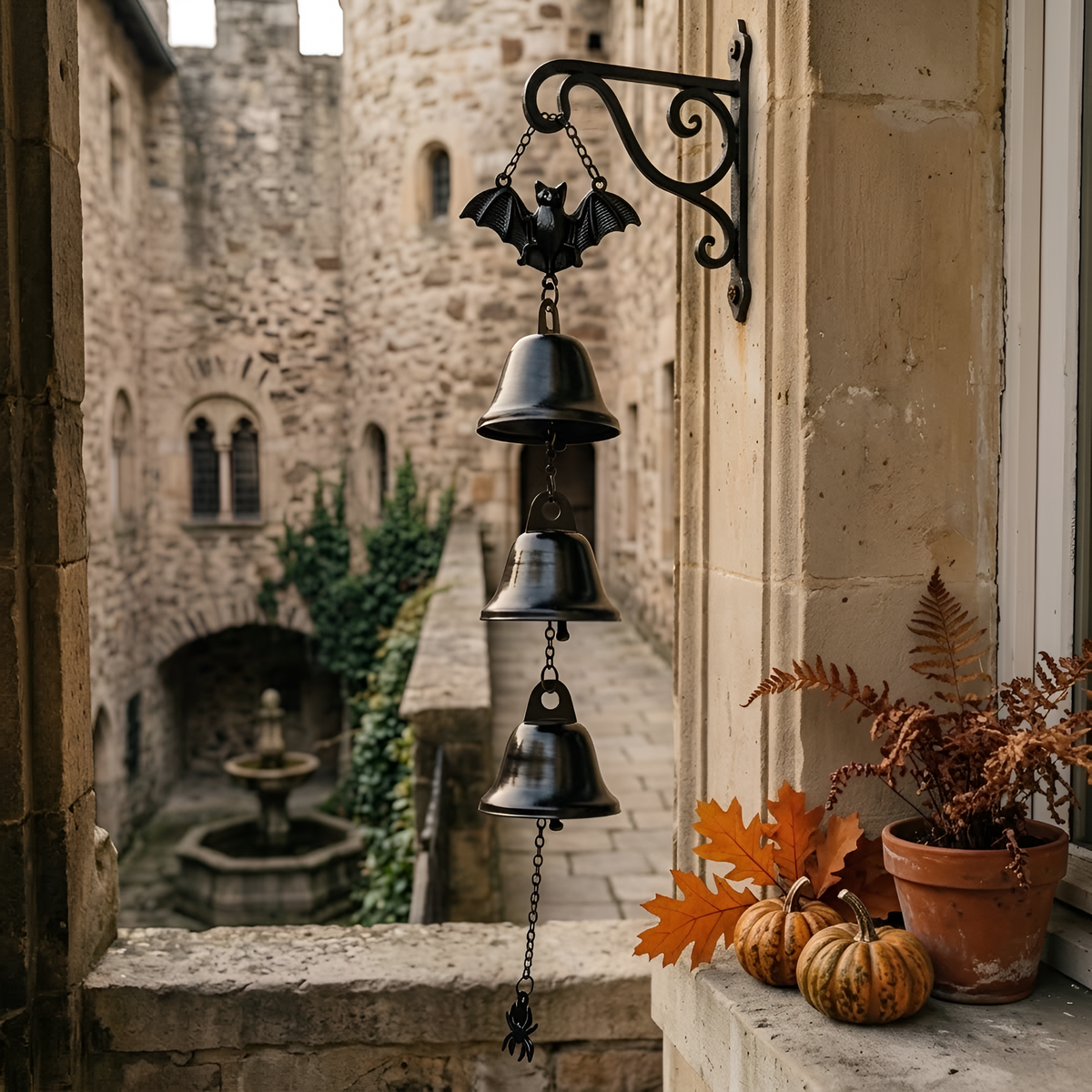 Gothic Bat Door Bell, Halloween Hanging Bells, Witchy Outdoor Decor, Spooky Porch Chime, Haunted House Garden Ornament, Autumn Gift