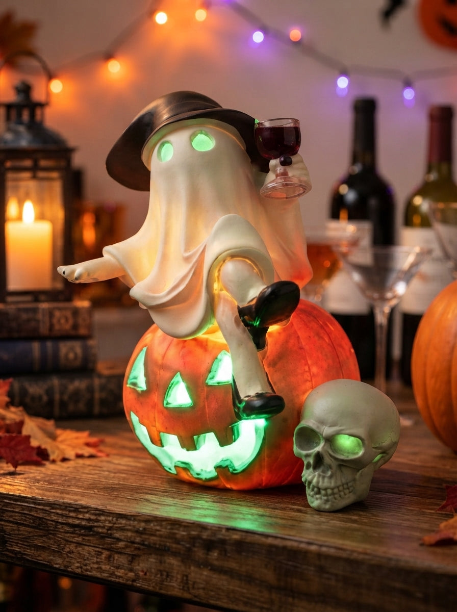 Halloween Witch Ghost Pumpkin Decor, Spooky Light Up Figurine, Gothic Table Centerpiece, Haunted House Decoration, Fall Party Gift