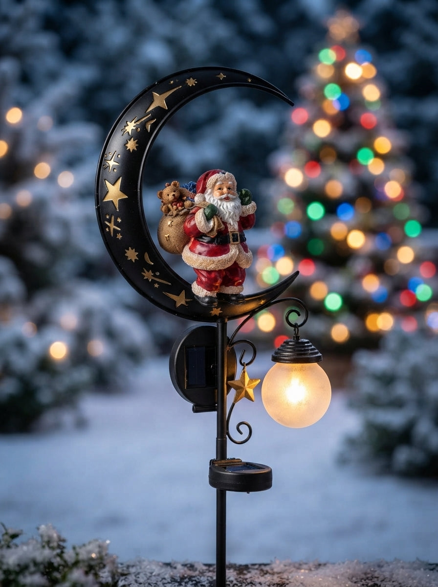 Christmas Garden Stake Light, Santa Moon Lanterns, Outdoor Yard Decor, Holiday Pathway Lamp, Winter Porch Ornament, Festive Gift.