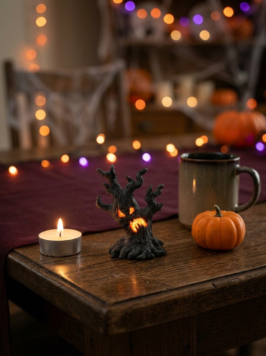 Halloween Tree Figurine, Spooky Pumpkin Decor, Haunted Tree Statue, Gothic Table Centerpiece, Witchy Home Accent, Fall Party Decoration