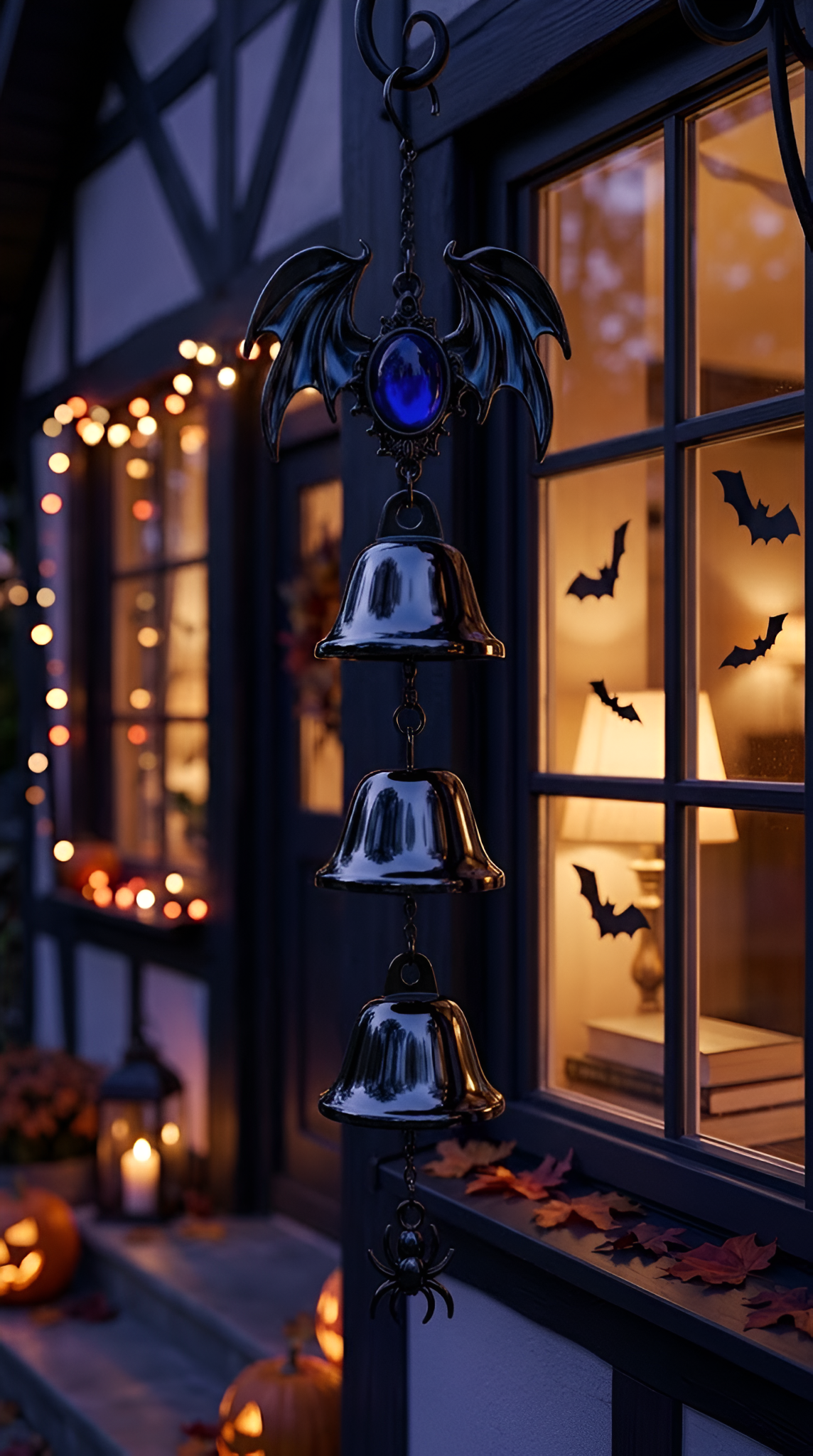 Halloween Bat Wind Chime, Gothic Outdoor Decor, Hanging Bell, Spooky Porch Ornament, Garden Accent, Witchy Patio Gift, Entryway Accent