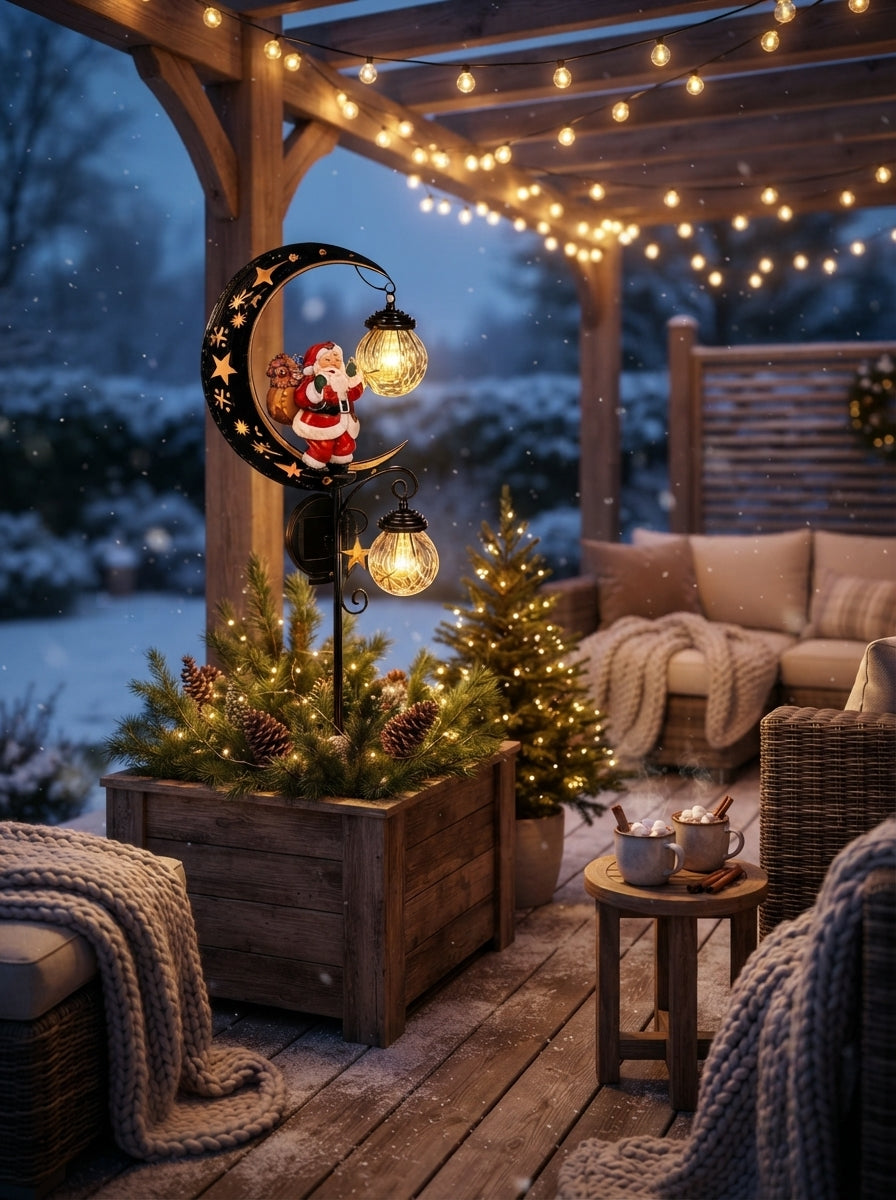 Christmas Garden Stake Light, Santa Moon Lanterns, Outdoor Yard Decor, Holiday Pathway Lamp, Winter Porch Ornament, Festive Gift.