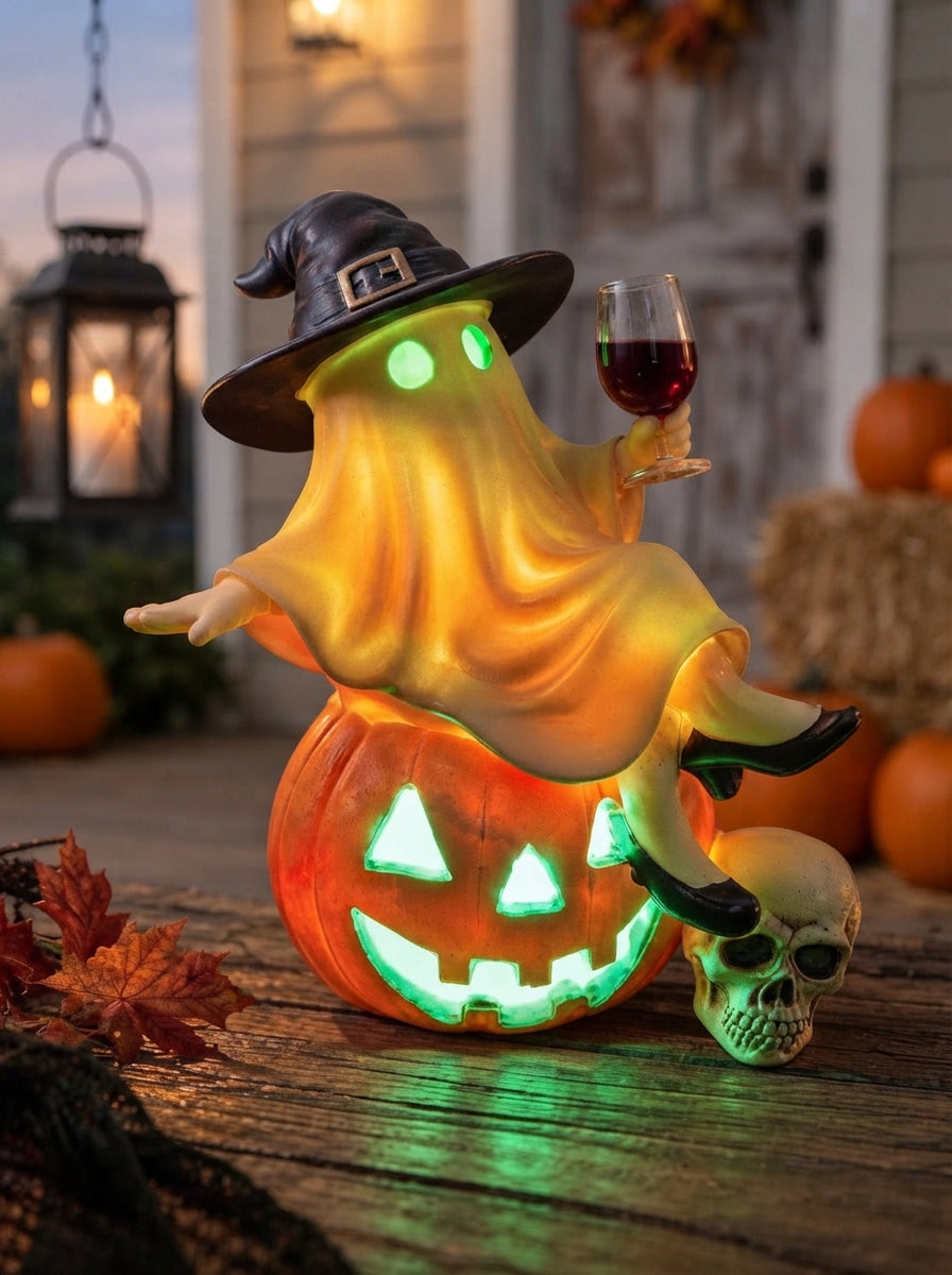 Halloween Witch Ghost Pumpkin Decor, Spooky Light Up Figurine, Gothic Table Centerpiece, Haunted House Decoration, Fall Party Gift