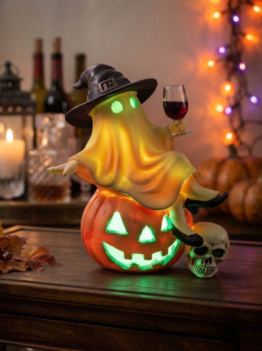 Halloween Witch Ghost Pumpkin Decor, Spooky Light Up Figurine, Gothic Table Centerpiece, Haunted House Decoration, Fall Party Gift