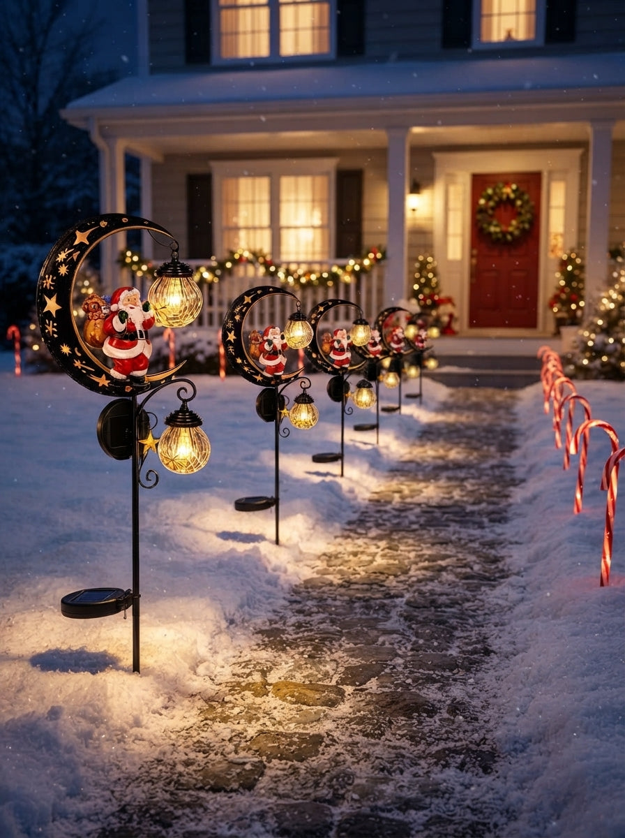 Christmas Garden Stake Light, Santa Moon Lanterns, Outdoor Yard Decor, Holiday Pathway Lamp, Winter Porch Ornament, Festive Gift.