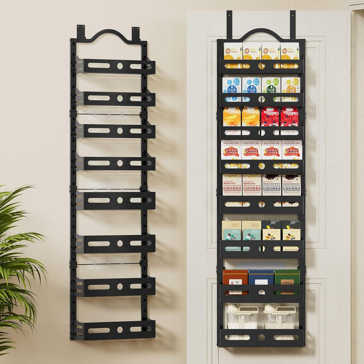 8-Tier Pantry Door Organizer, 2 in 1 Wall Mount or over the Door Pantry Organizer, Door Spice Rack with Adjustable Baskets, over Door Organizer for Kitchen (12.4"W X 5.5"D X 66.1"H,1 Pack, Black)