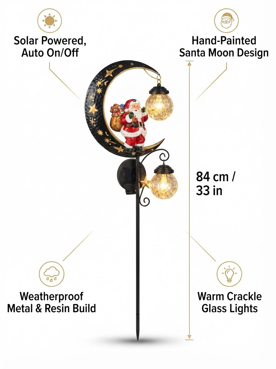 Christmas Garden Stake Light, Santa Moon Lanterns, Outdoor Yard Decor, Holiday Pathway Lamp, Winter Porch Ornament, Festive Gift.