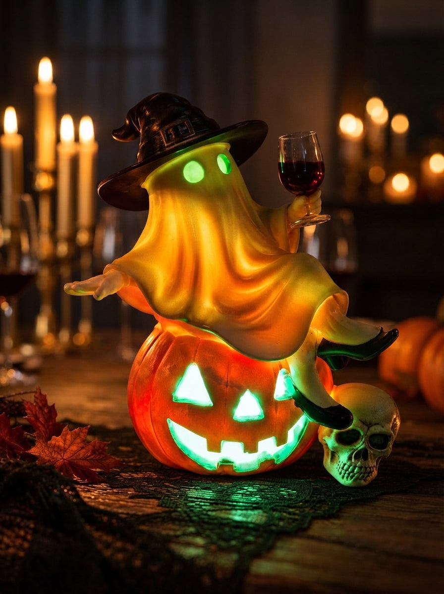 Halloween Witch Ghost Pumpkin Decor, Spooky Light Up Figurine, Gothic Table Centerpiece, Haunted House Decoration, Fall Party Gift