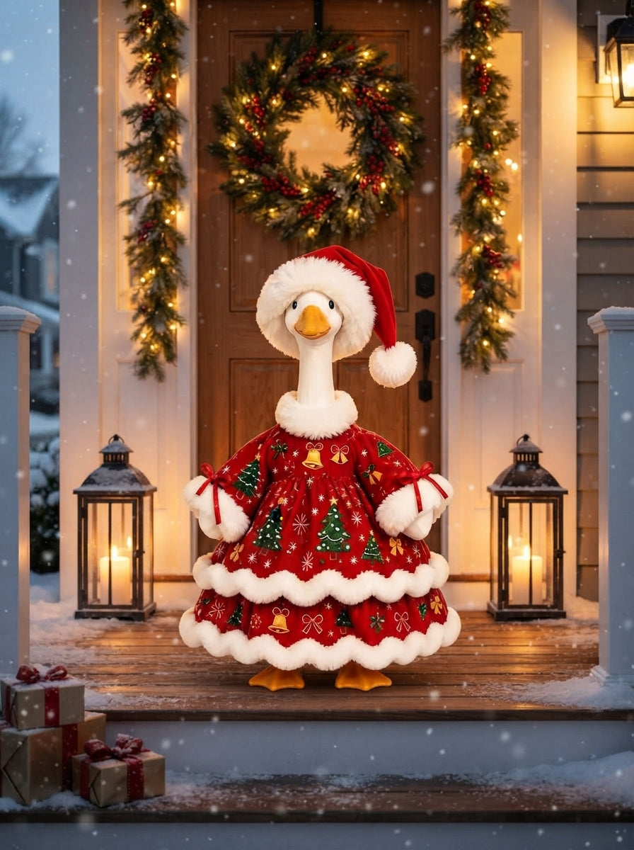 Christmas Goose Doll, Santa Hat Holiday Decor, Festive Table Centerpiece, Winter Farmhouse Display, Cute Seasonal Gift, Xmas Home Accent