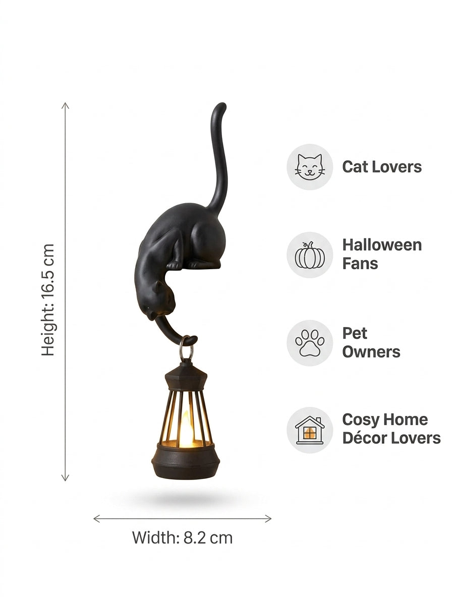 Cat Shelf Sitter Decor, Hanging Lantern Holder, Playful Feline Figurine, Rustic Home Accent, Whimsical Cat Lover Gift, Unique Housewarming