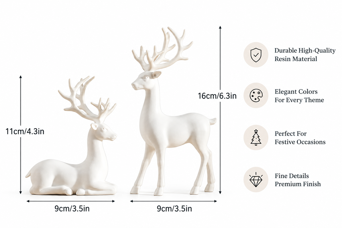 Christmas Deer Figurines, Reindeer Statue Set, Woodland Table Decor, Winter Mantel Ornament, Holiday Centerpiece, Rustic Home Accent Display