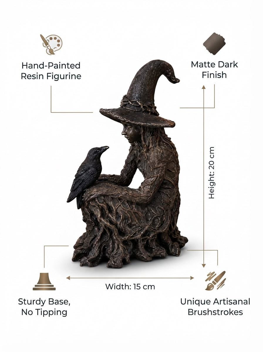 Witch Statue with Raven, Gothic Decor, Halloween Figurine, Witchy Home Accent, Occult Shelf Display, Dark Fantasy Gift for Her