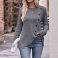 Long Sleeve Shirts for Women Knit round Neck Button Dressy Solid Color Sweater Blouse Autumn Lightweight Casual Tunic Tops Gray XXL