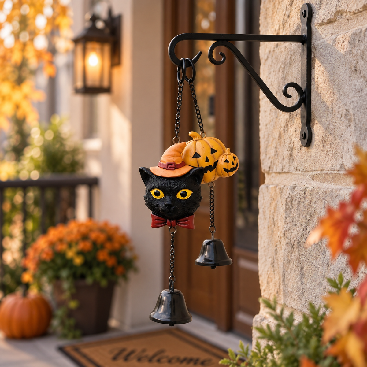 Black Cat Witch Wind Chime, Halloween Porch Decor, Spooky Garden Ornament, Gothic Outdoor Hanging, Autumn Door Accent, Gift for Halloween