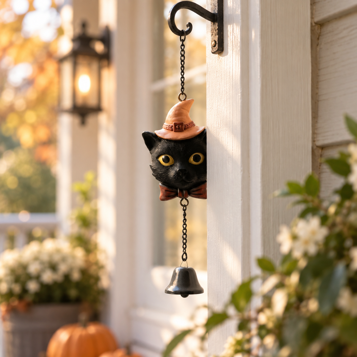 Black Cat Witch Wind Chime, Halloween Porch Decor, Spooky Garden Ornament, Gothic Outdoor Hanging, Autumn Door Accent, Gift for Halloween