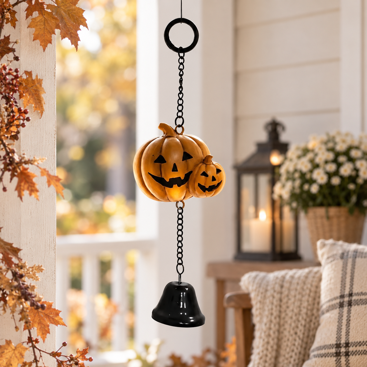 Black Cat Witch Wind Chime, Halloween Porch Decor, Spooky Garden Ornament, Gothic Outdoor Hanging, Autumn Door Accent, Gift for Halloween