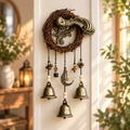 Rustic Moon Bell Wind Chime, Gothic Door Wreath Accent, Celestial Hanging Ornament, Boho Patio Feature, Housewarming Gift, Entryway Wall Art
