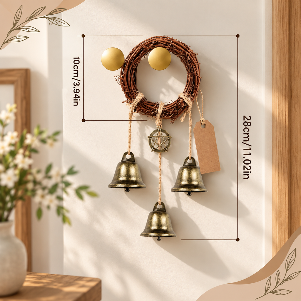Rustic Moon Bell Wind Chime, Gothic Door Wreath Accent, Celestial Hanging Ornament, Boho Patio Feature, Housewarming Gift, Entryway Wall Art