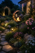 Solar Moon Garden Stake Light, Cat Crescent Moon Yard Decor, Outdoor Fairy Garden Light, Iron Pathway Light, Celestial Garden Gift