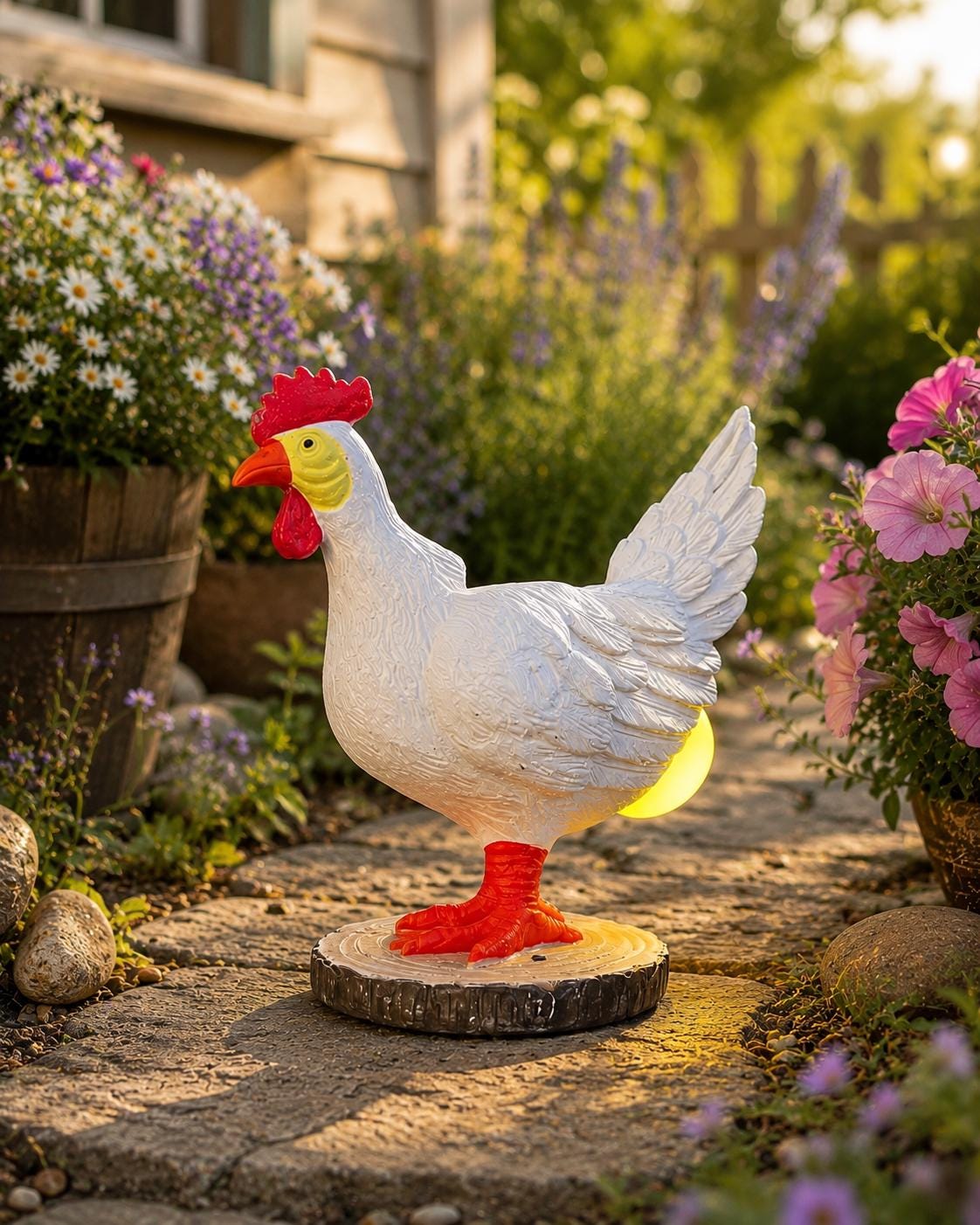 Solar Chicken Garden Light, Hen Outdoor Lantern, Farmhouse Yard Decor, Chicken Statue Light, Patio Tabletop Ornament, Country Garden Gift