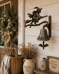 Witch Bell Wall Decor, Halloween Door Chime, Flying Witch Broom Hanger, Gothic Porch Accent, Spooky Entryway Ornament, Autumn Home Gift