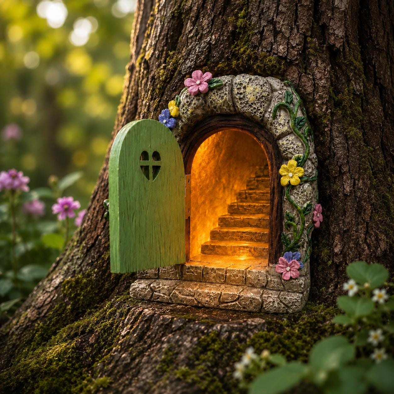 Solar Fairy Door Garden Light, Enchanted Tree Door Decor, Fairy Garden Ornament, Woodland Outdoor Light, Magical Garden Gift, Garden Decor