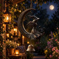 Witch Moon Wind Chime, Crescent Hanging Decor, Gothic Garden Ornament, Halloween Patio Accent, Mystical Witch Gift, Outdoor Bell