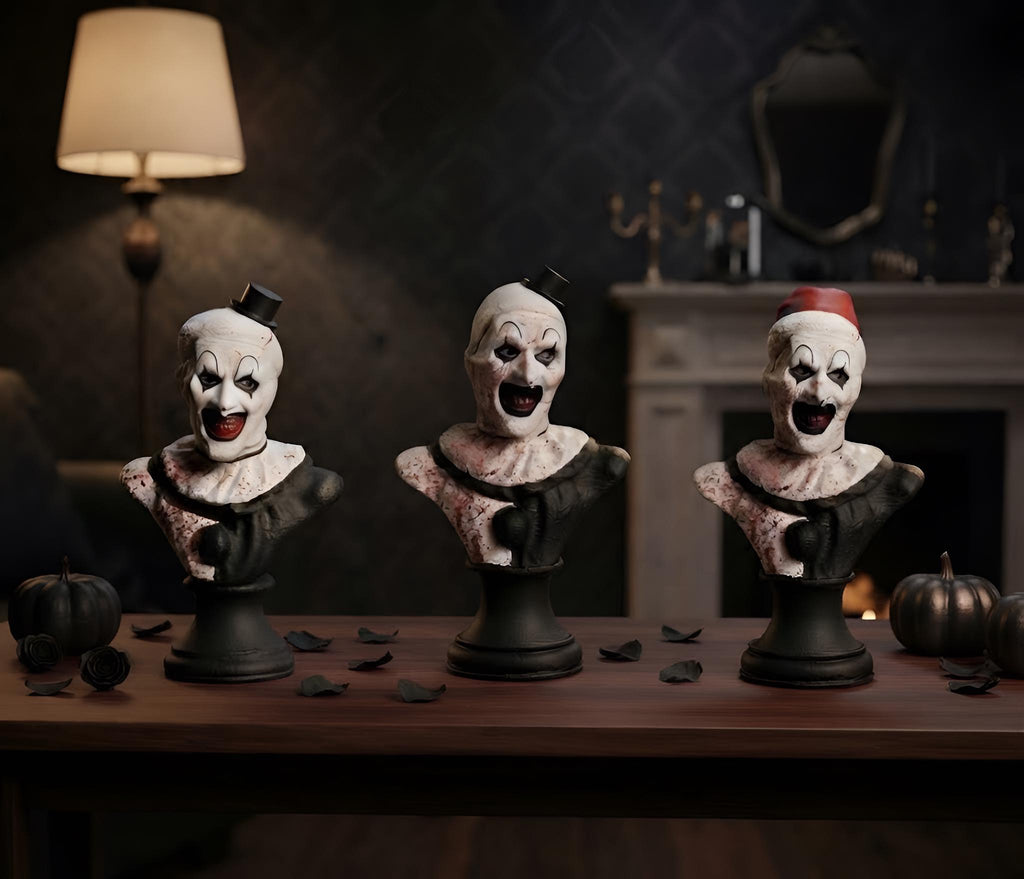 Terrifier Art the Clown Bust Statue, Scary Killer Horror Movie Figurine, Spooky Halloween Decor, Evil Creepy Tabletop Ornament Sculpture.