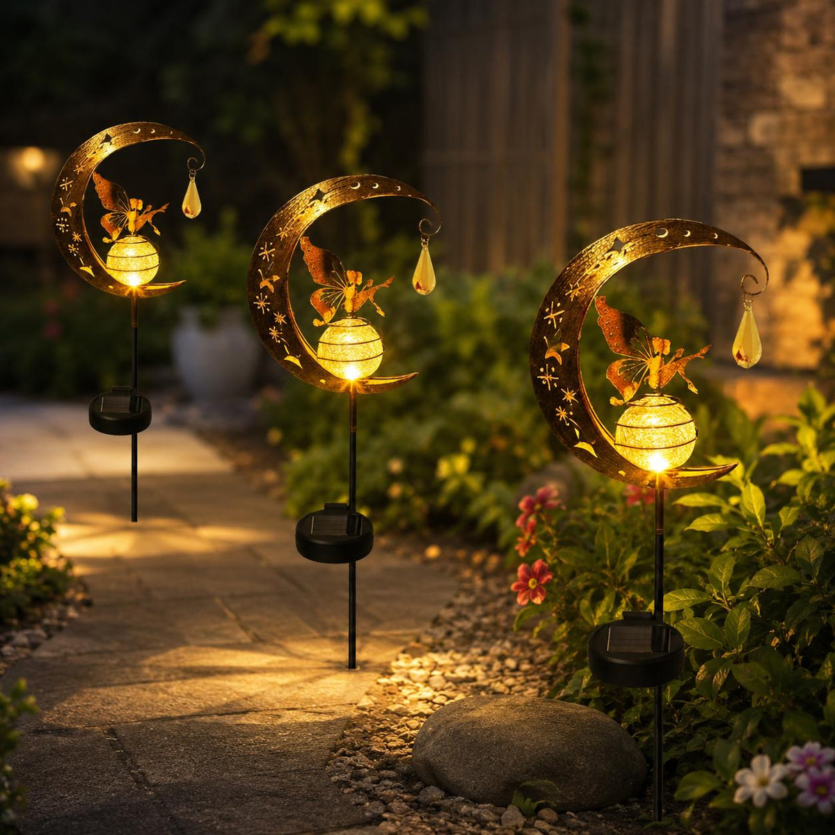 Solar Fairy Moon Garden Stake Light, Outdoor LED Crescent Moon Decor, Waterproof Fairy Pathway Light, Celestial Yard Ornament, Garden Decor