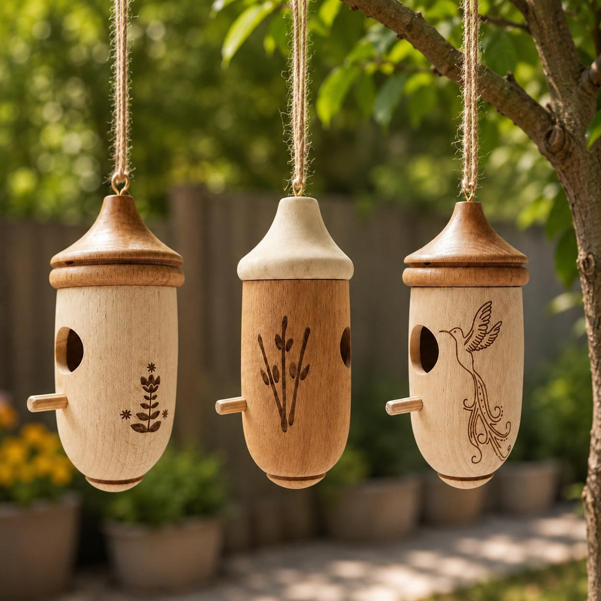 Hanging Birdhouse Garden Bird Feeder, Rustic Outdoor Decor, Acorn Cottage, Woodland Ornament, Backyard Accent, Nature Lover Gift.