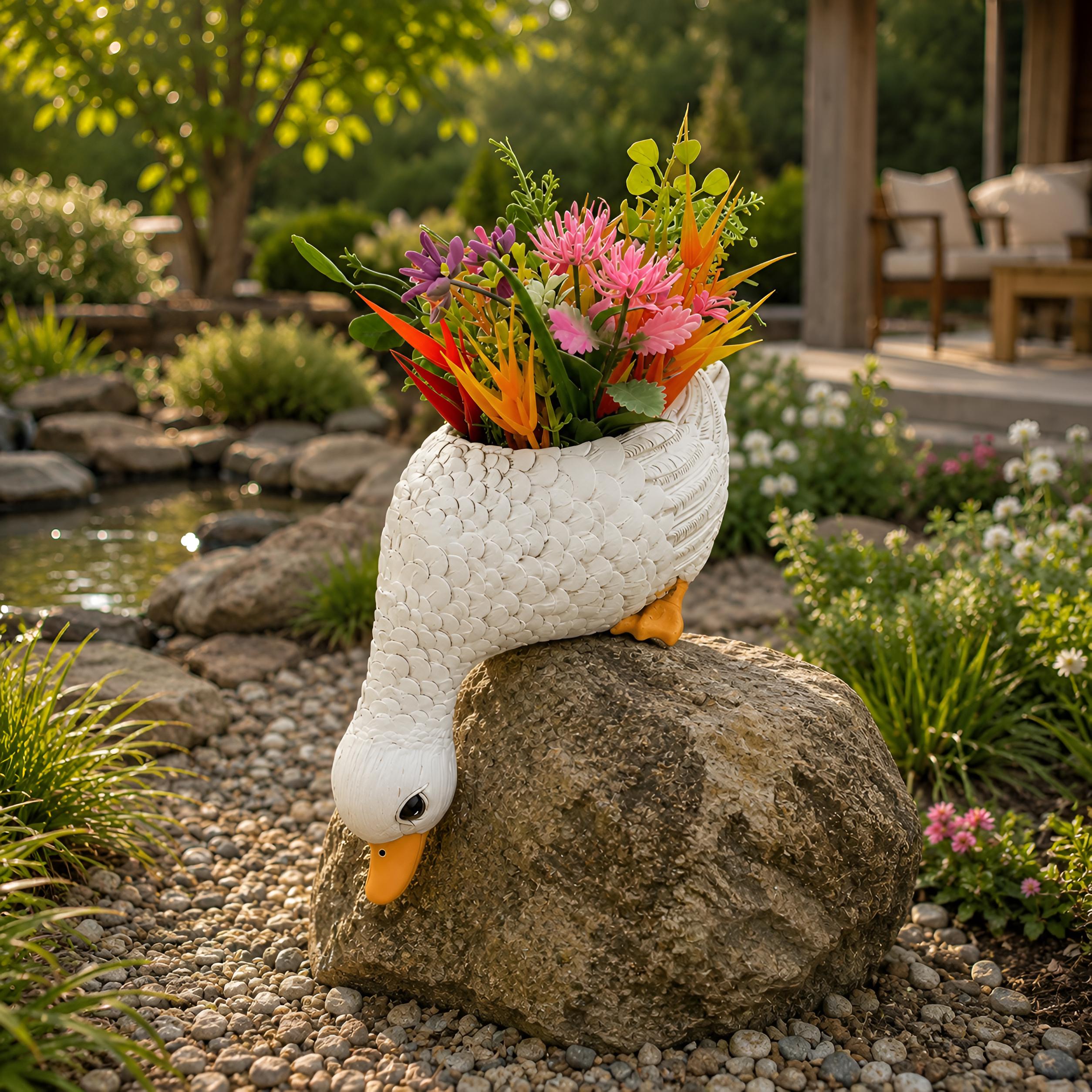 Goose Flower Planter Pot, Decorative Resin Bird Planter, Farmhouse Garden Decor, Cute Outdoor Plant Holder, Patio Ornament,Garden Decoration
