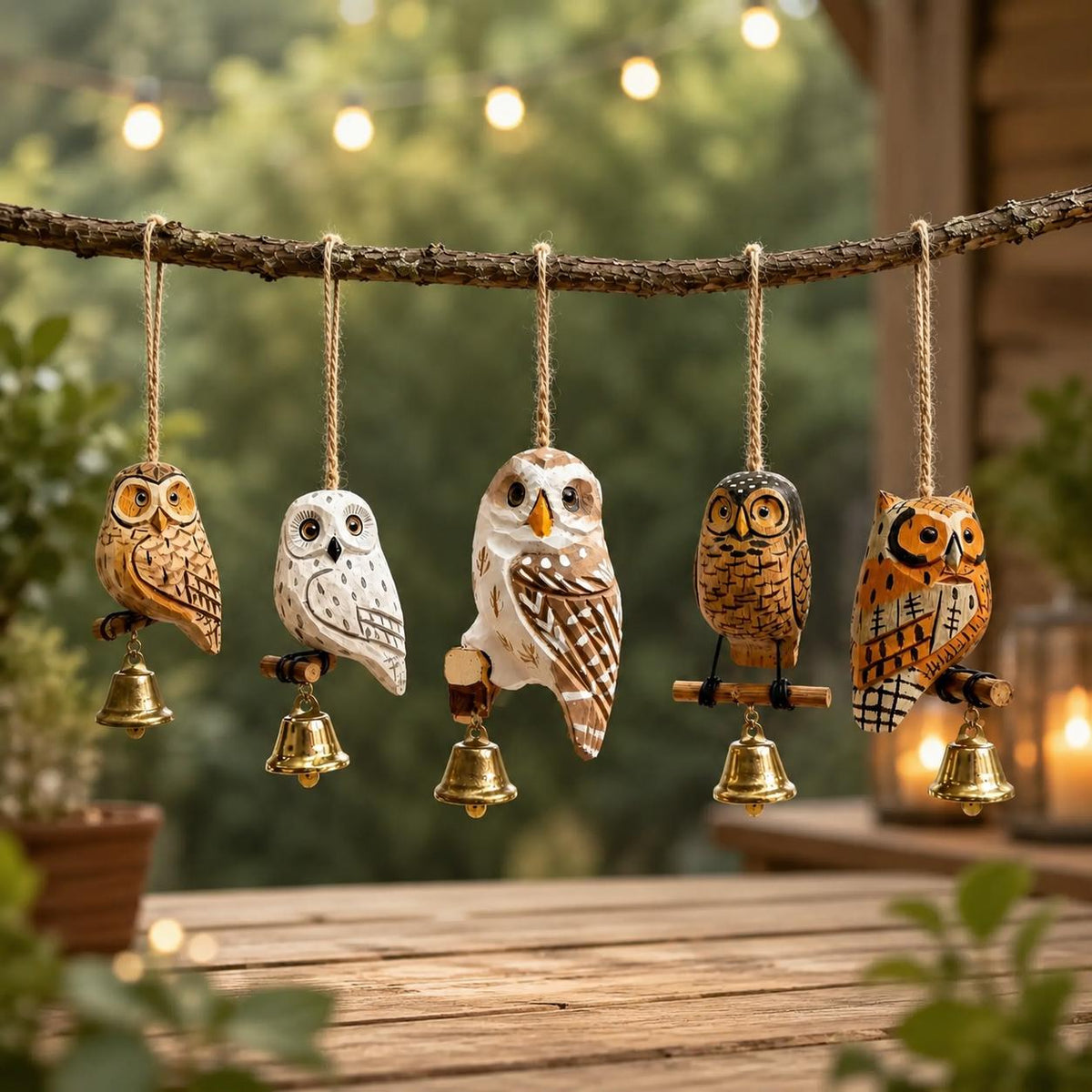 Wooden Owl Wind Chime, Handmade Hanging Owl Bell Ornament, Rustic Garden Decor, Outdoor Porch Chime, Bird Lover Gift, Hanging Ornament Gift