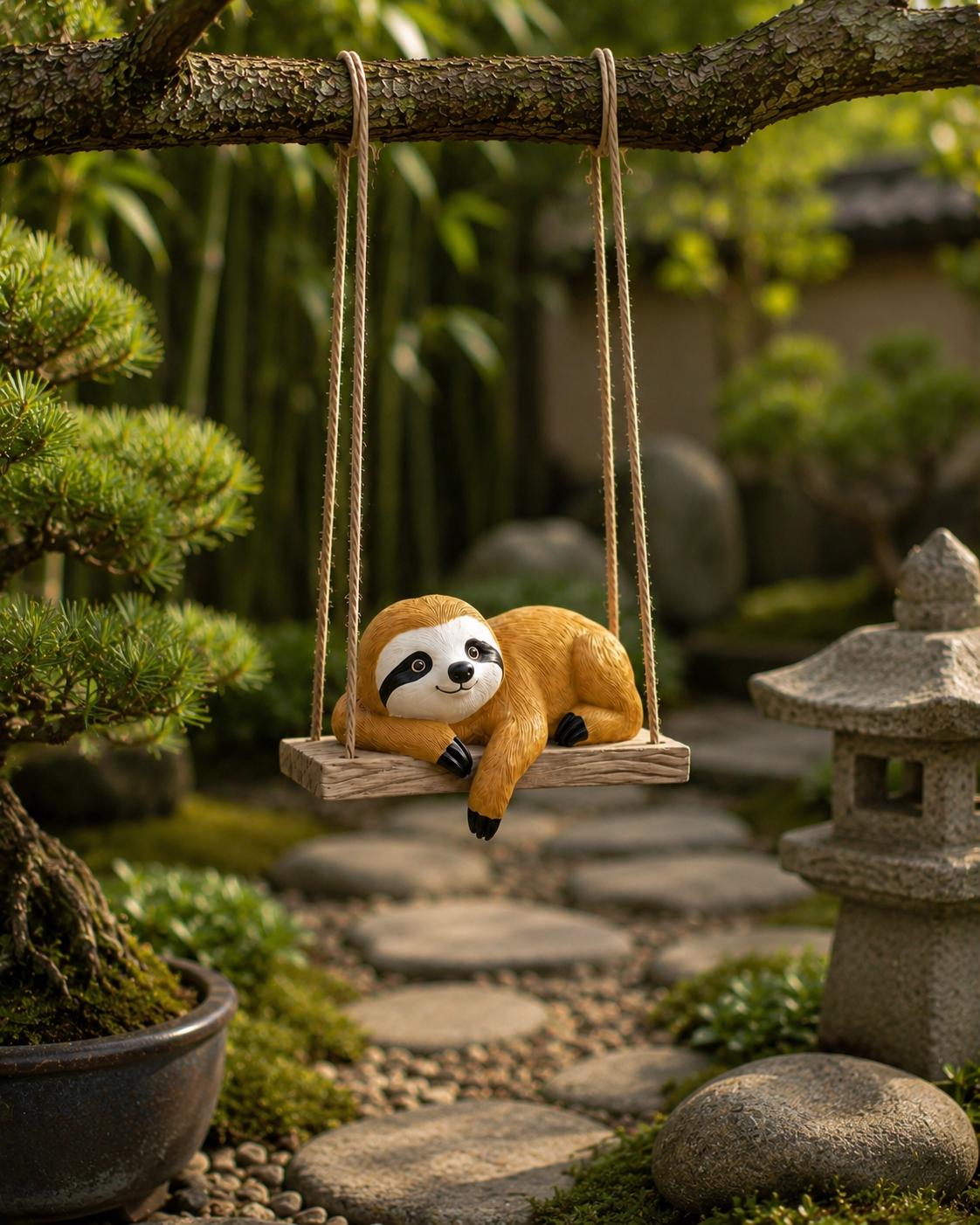 Cute Sloth Tree Swing Ornament, Resin Hanging Animal Decor, Whimsical Garden Statue, Outdoor Yard Decoration, Sloth Lover Gift, Garden Decor