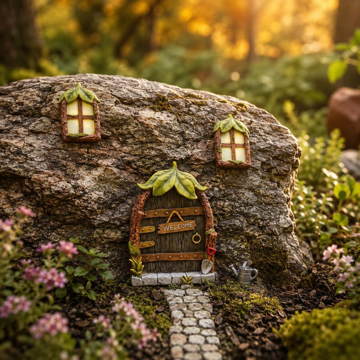 Fairy Door with Windows, Miniature Fairy Garden Door Set, Tree Fairy Door Decor, Enchanted Garden Ornament, Outdoor Garden Decor, Tree Decor