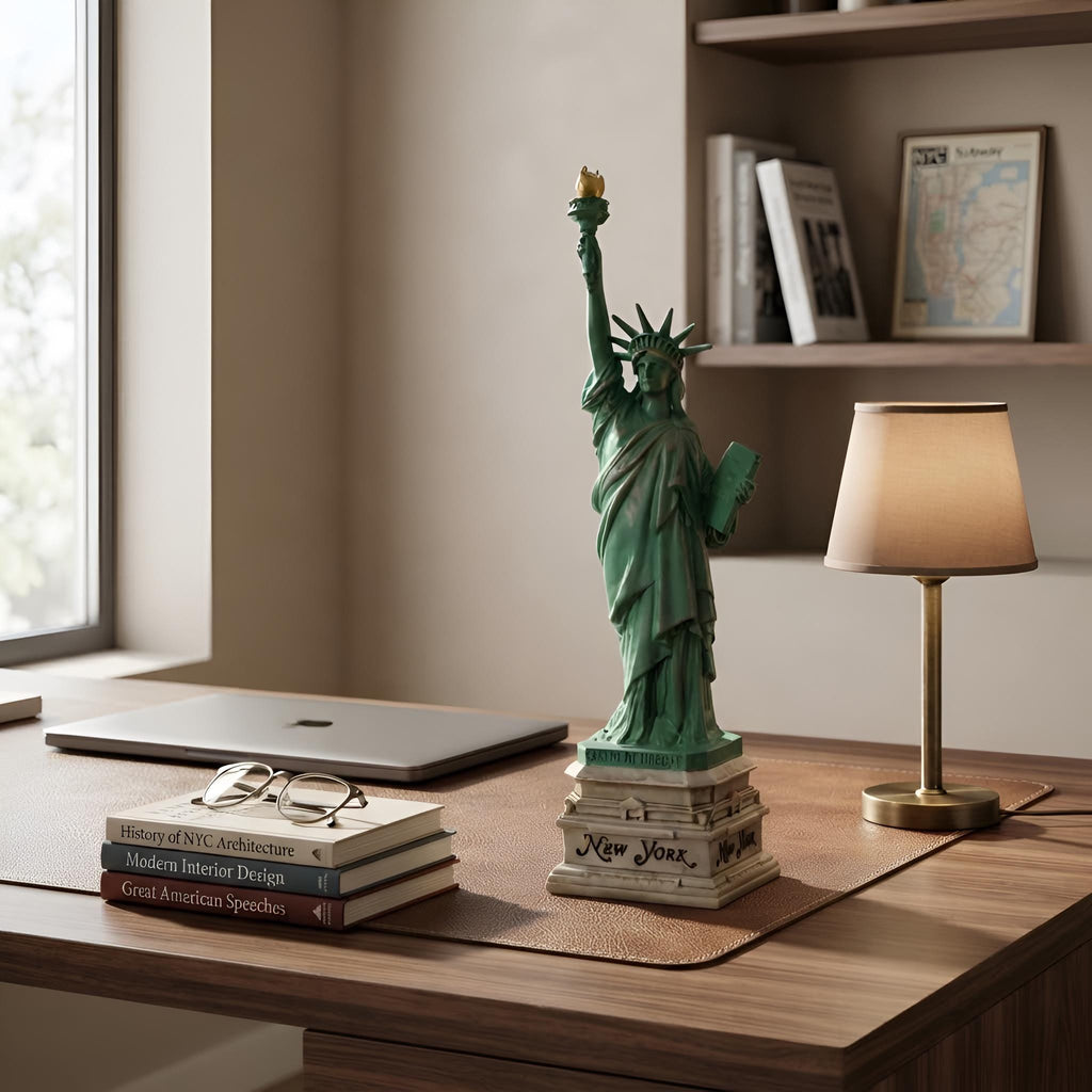 Statue of Liberty Figurine, New York City Replica Sculpture, Vintage Green Patina Torch Monument, American Landmark Desk Accent.