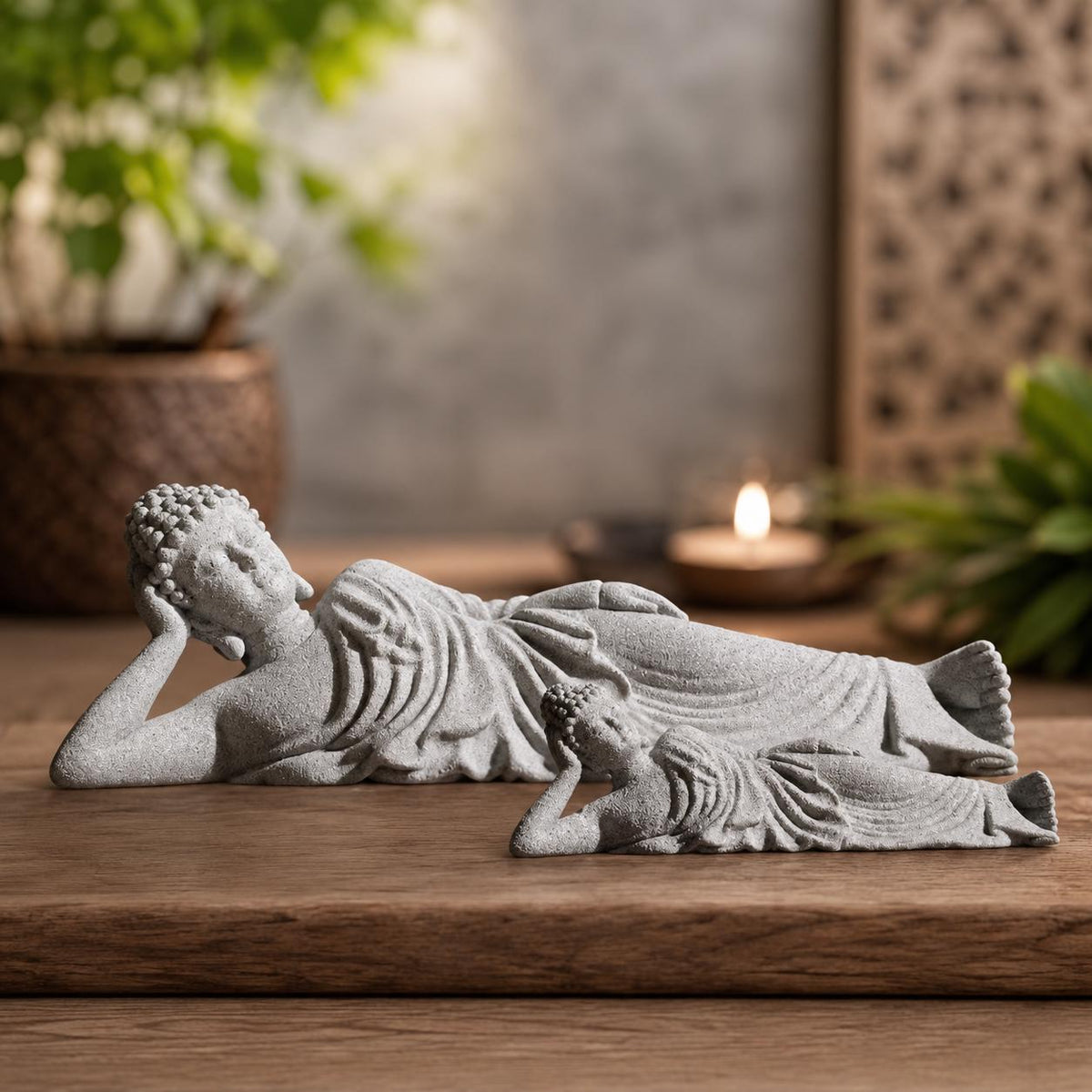 Reclining Buddha Statue, Zen Garden Sculpture, Meditation Decor, Peaceful Figurine, Buddhist Accent, Spiritual Home Ornament, Yoga Gift.