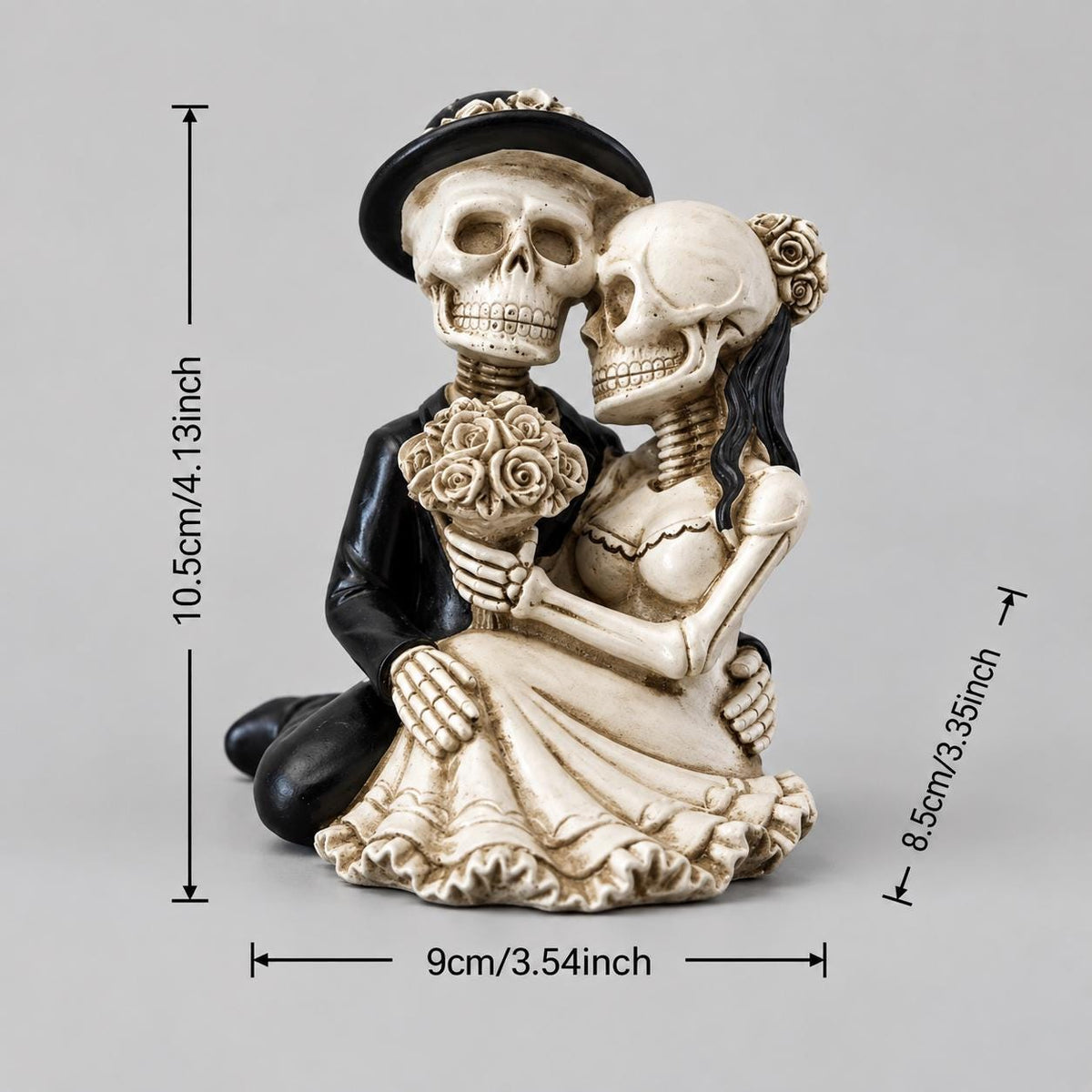Skeleton Couple Statue, Gothic Wedding Decor, Day of the Dead Figurine, Romantic Halloween Gift, Macabre Home Accent, Dark Love Sculpture